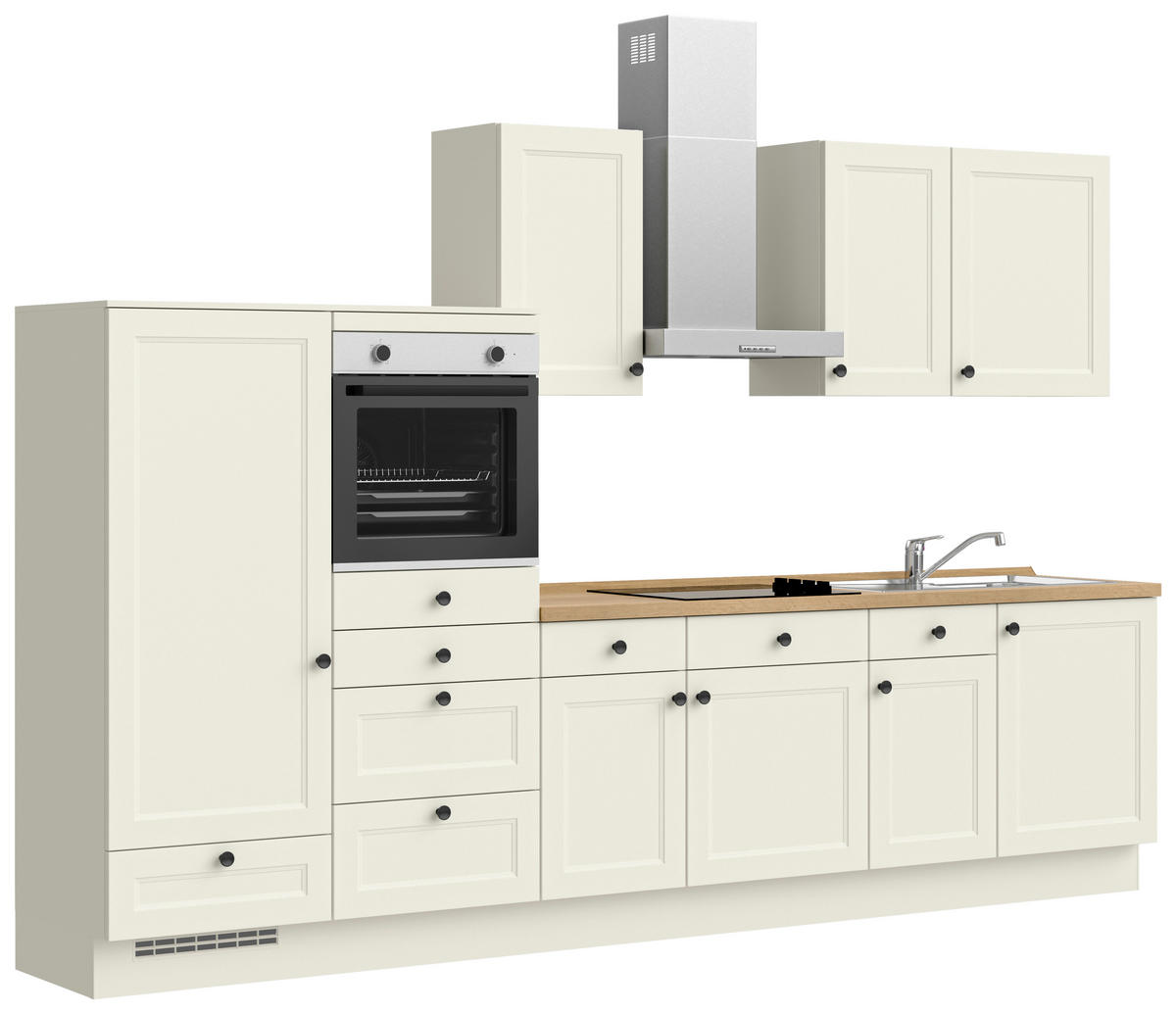 KÜCHENBLOCK 330 cm   in Weiß, Eichefarben  - Eichefarben/Schwarz, MODERN, Holzwerkstoff/Metall (330cm) - Nobilia