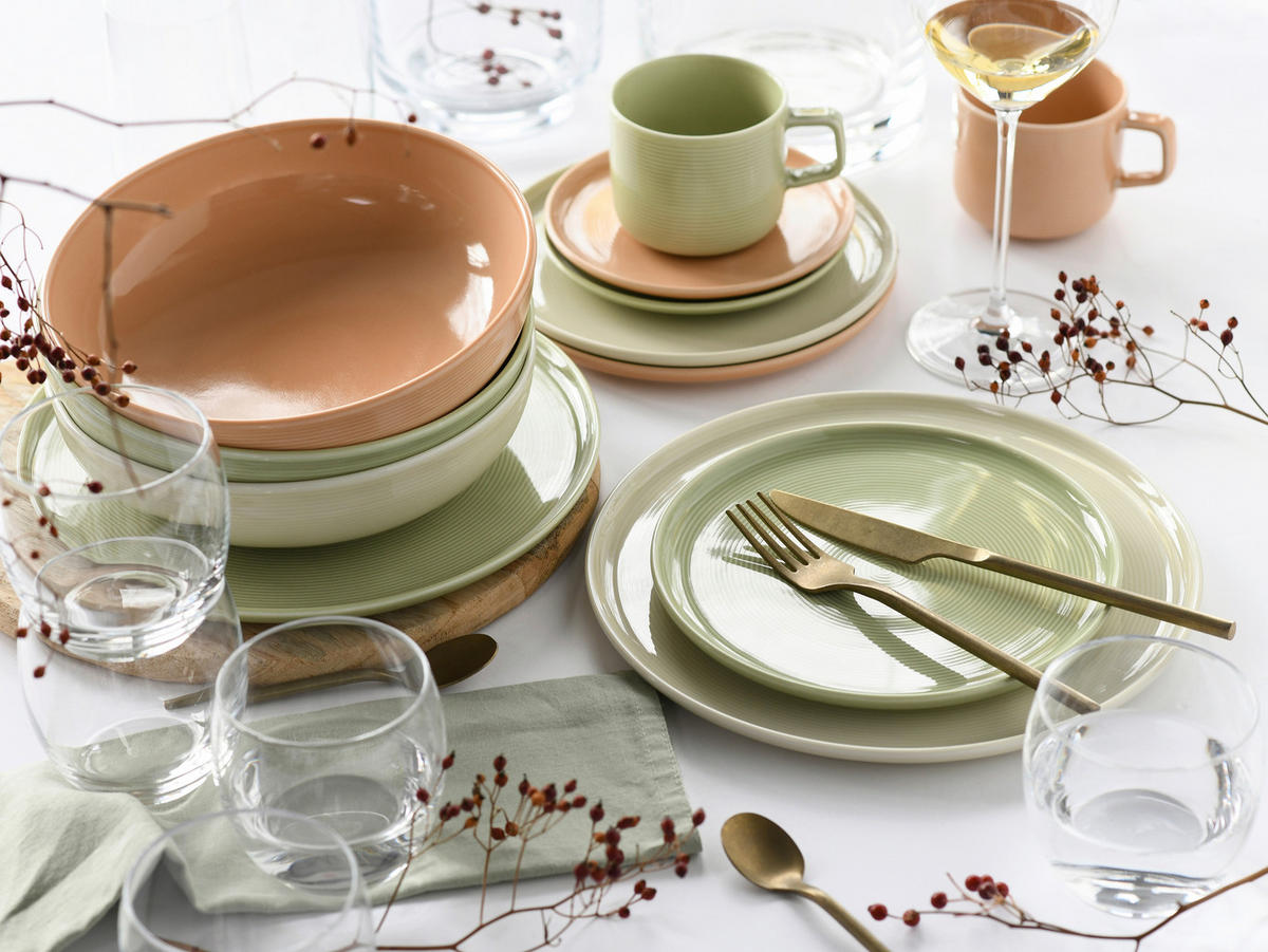 KOMBISERVICE Creme, Salbeigrün, Lachsfarben Session Romance 30-teilig 6 Personen  - Salbeigrün/Creme, Basics, Keramik - Creatable