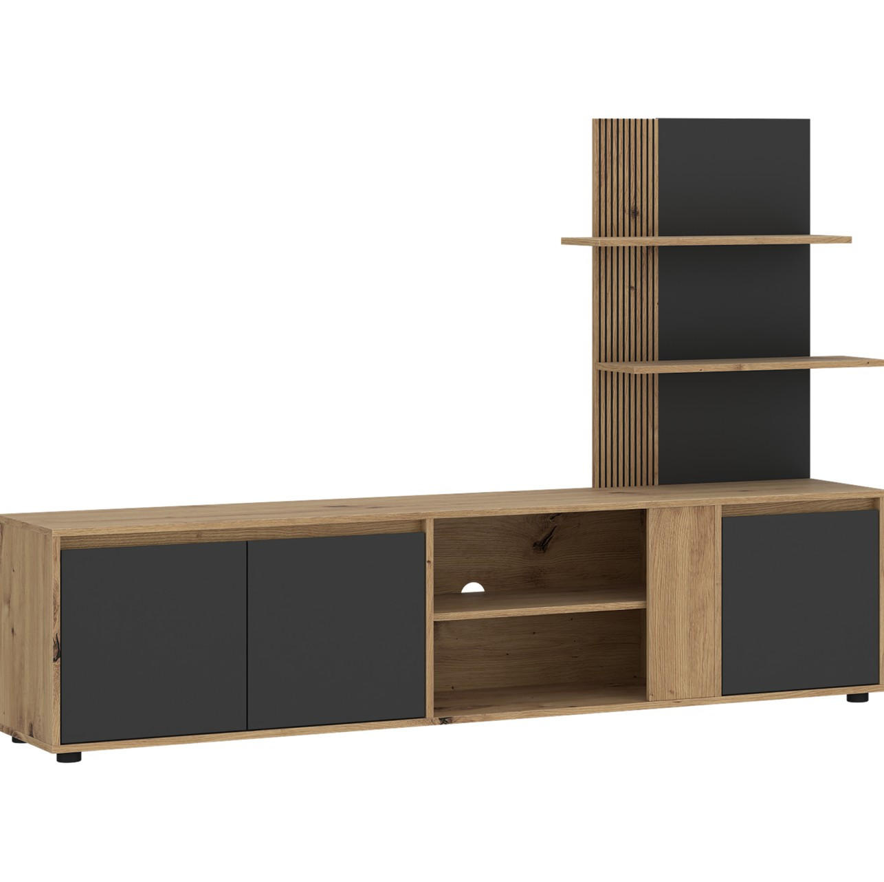 WOHNWAND 2-teilig  in Anthrazit, Eiche Artisan  202/133/40 cm   - Anthrazit/Eiche Artisan, Design, Holzwerkstoff (202/133/40cm) - Livetastic