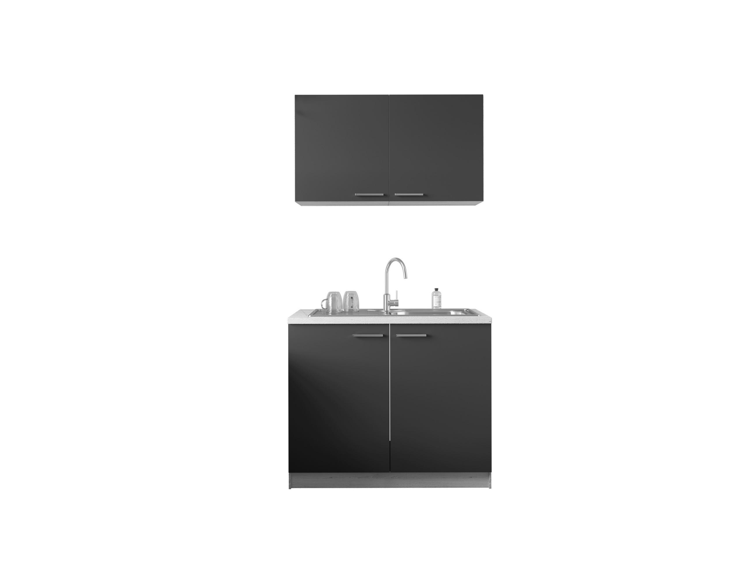 MINIKÜCHE 100 cm   in Schwarz, Eichefarben  - Eichefarben/Silberfarben, Basics, Holzwerkstoff/Metall (100cm) - Respekta