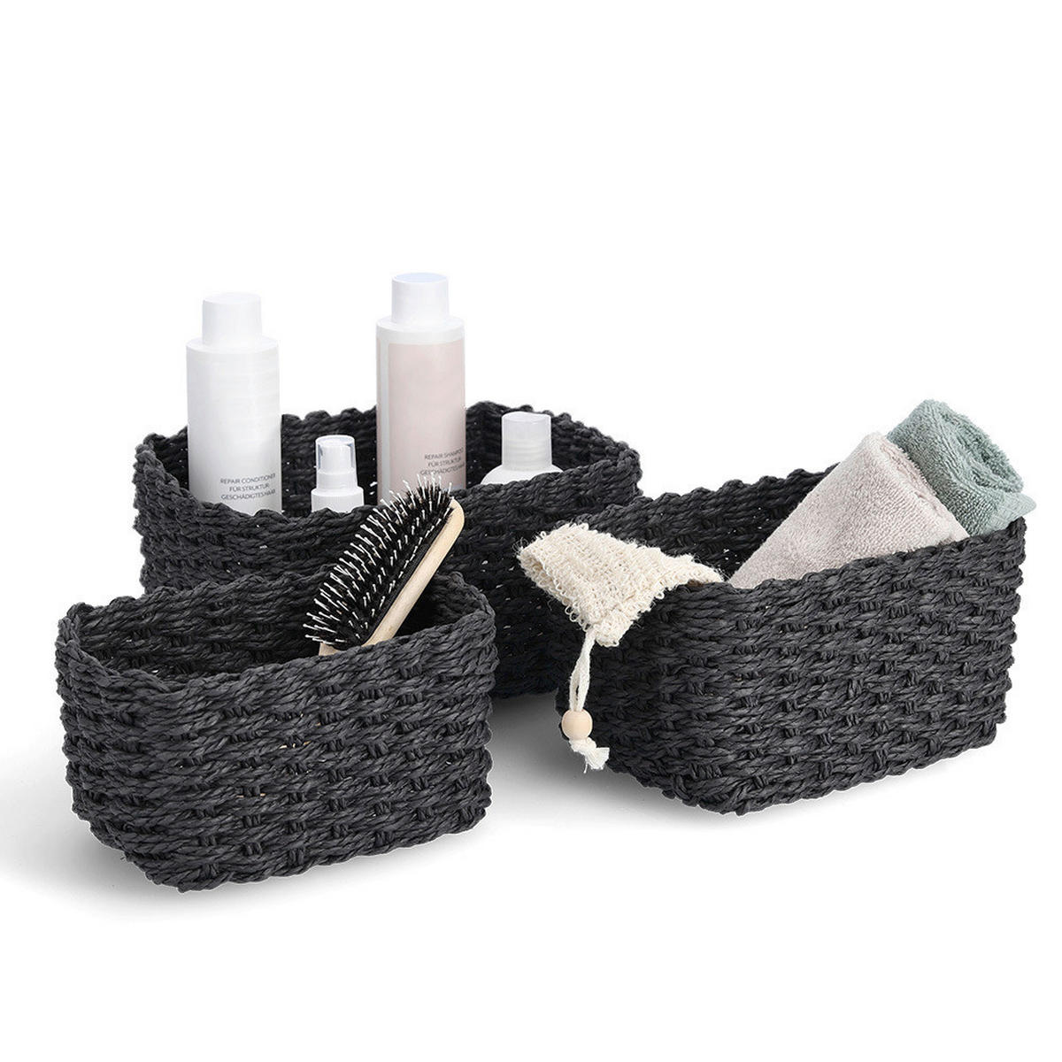 KORBSET - Dunkelgrau, Basics, Textil (24/18/13cm)