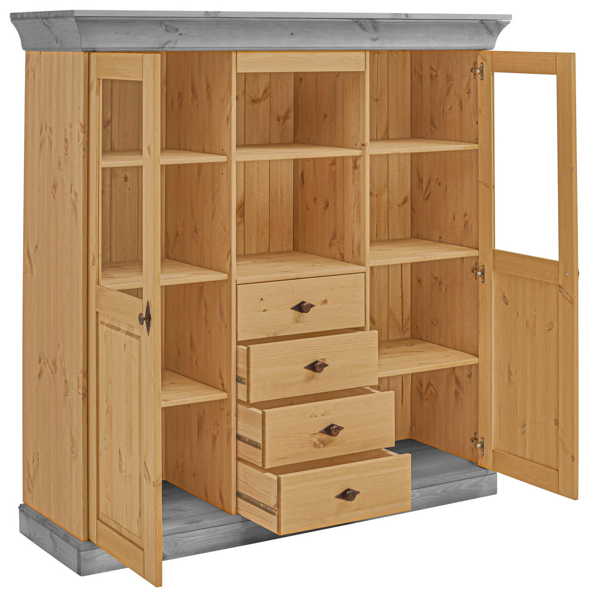 HIGHBOARD  in 143/145/45 cm  - Laugenfarbig/Grau, ROMANTIK / LANDHAUS, Glas/Holz (143/145/45cm) - Boxxx