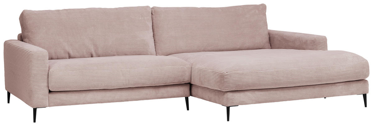 ECKSOFA Rosa Cord  - Schwarz/Rosa, Design, Textil/Metall (272/190cm) - Pure Home Lifestyle