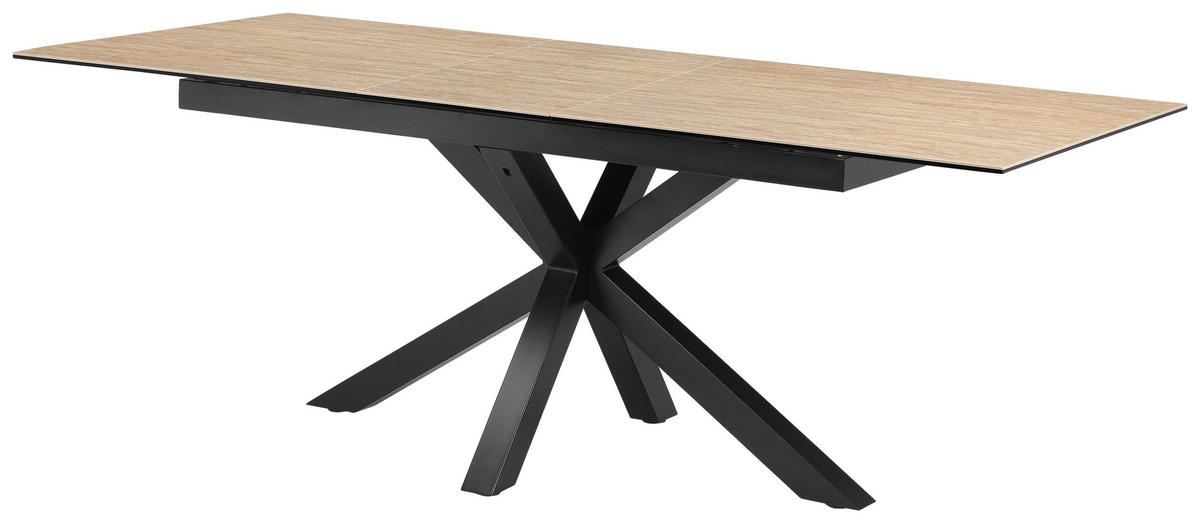 ESSTISCH 168-210/90/76 cm  Metall, Glas, Keramik ausziehbar rechteckig Schwarz, Beige  - Beige/Schwarz, MODERN, Glas/Keramik (168-210/90/76cm) - MID.YOU