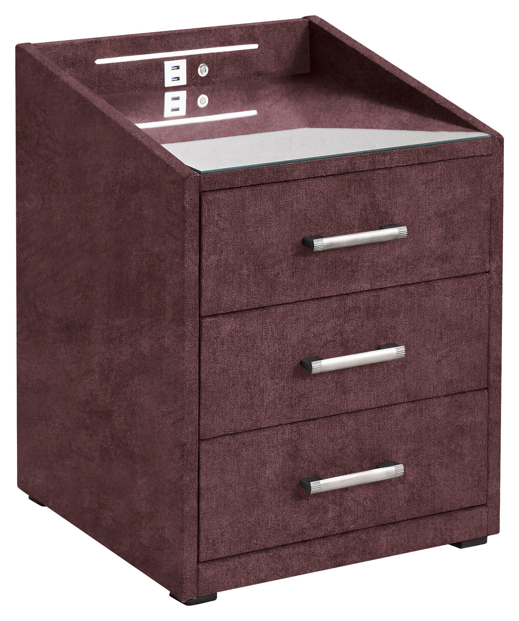 NACHTTISCH  in Aubergine  - Silberfarben/Aubergine, Modern, Holzwerkstoff/Kunststoff (47cm) - MID.YOU
