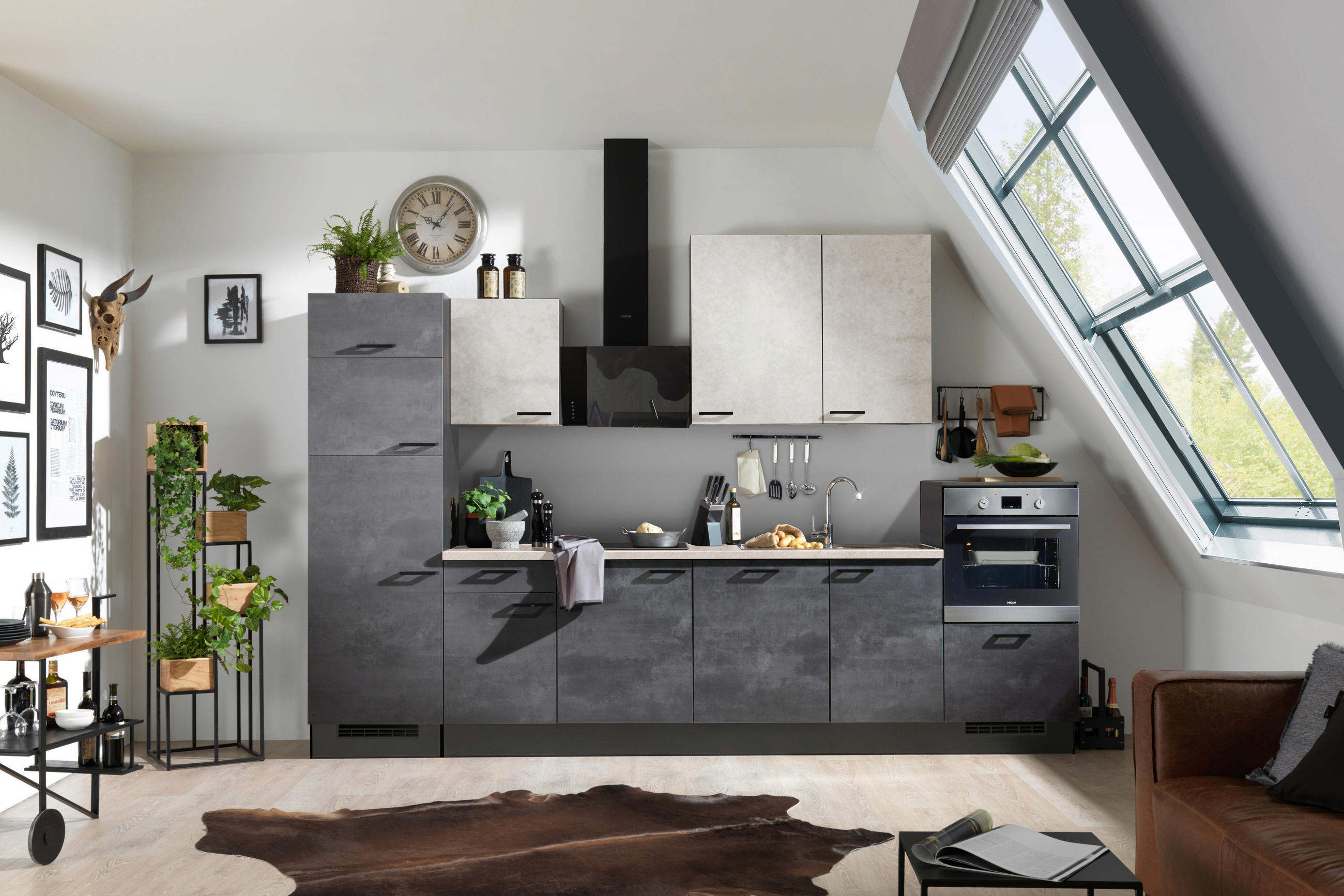 KÜCHENLEERBLOCK 340 cm   in Graphitfarben  - Schwarz/Graphitfarben, Design, Holzwerkstoff/Metall (340cm) - Xora