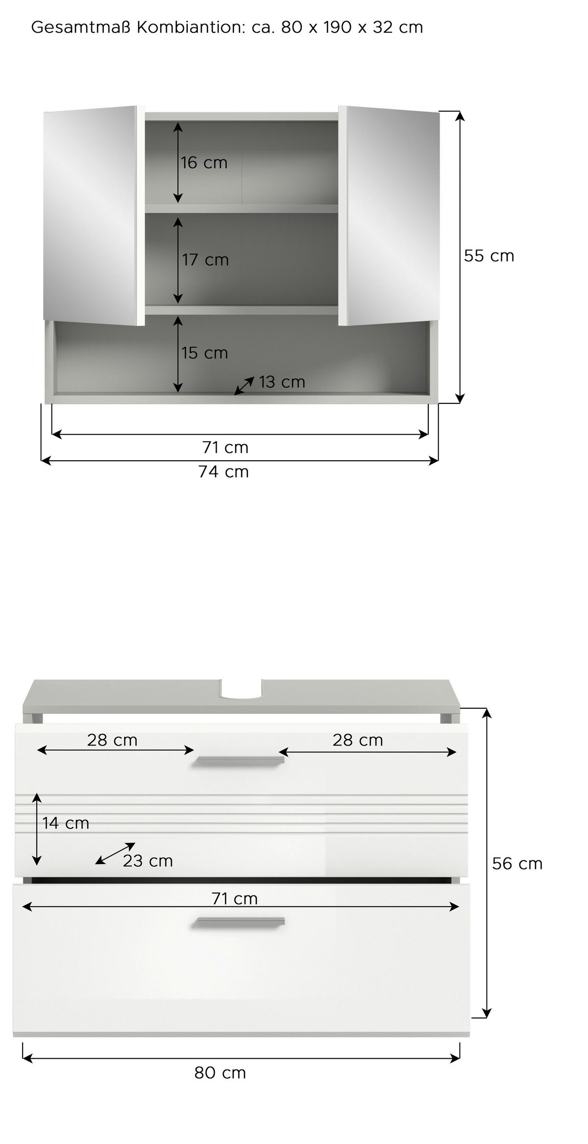 KOPALNICA  siva, bela, visoki sijaj  - barve kroma/črna, Moderno, umetna masa/leseni material (80cm) - MID.YOU