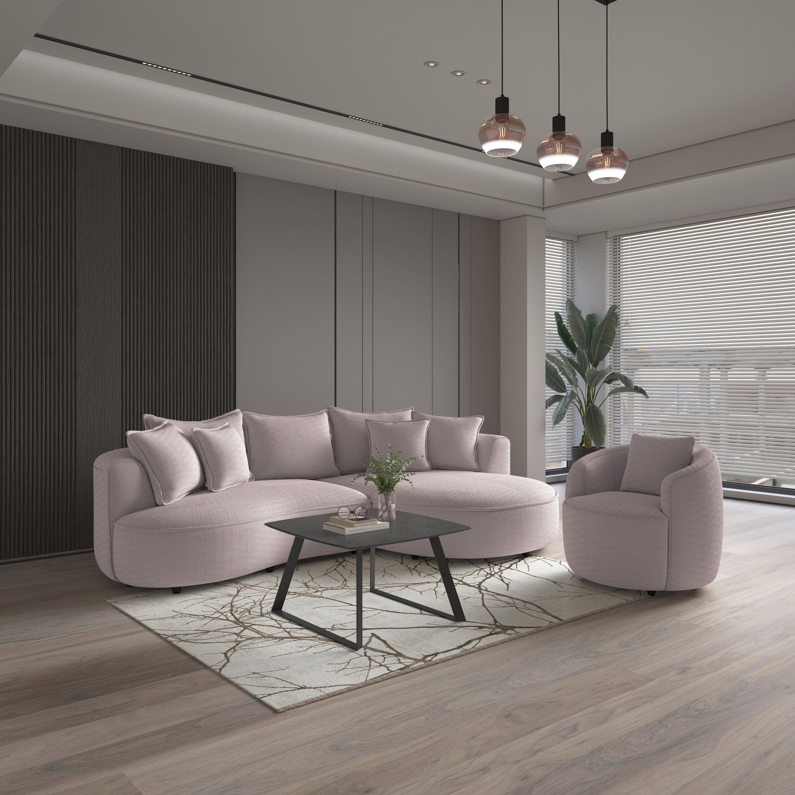 SESSEL in Velours, Struktur Hellrosa  - Hellrosa/Schwarz, MODERN, Kunststoff/Textil (81/74/81cm) - Livetastic