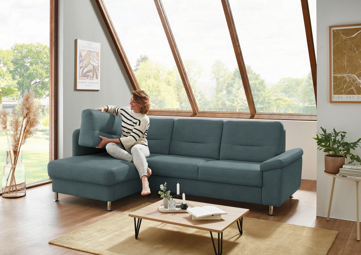 ECKSOFA  in Flachgewebe Dunkelgrau  160/244 cm  - Dunkelgrau/Alufarben, KONVENTIONELL, Textil/Metall (160/244cm) - Beldomo Comfort