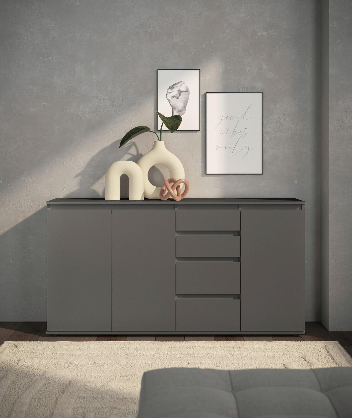 SIDEBOARD Brest  in 160/84/35 cm  - Anthrazit/Grau, Design, Holzwerkstoff/Kunststoff (160/84/35cm) - Boxxx