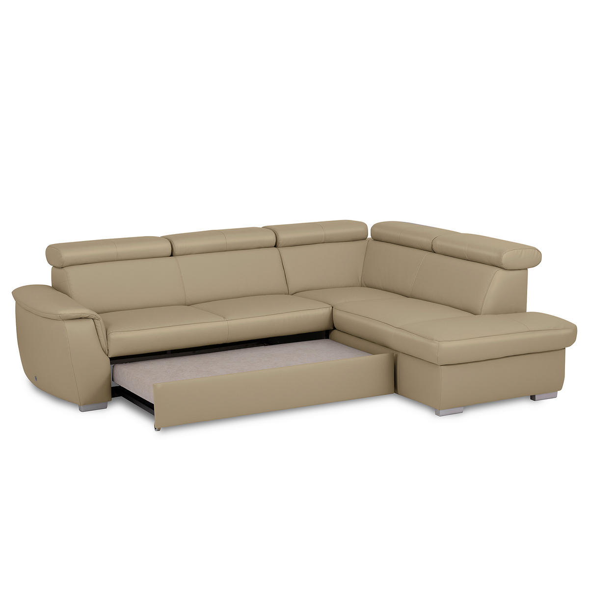 ECKSOFA  in Lederlook Echtleder Hellgrau  - Silberfarben/Hellgrau, Leder/Holz (262/211cm) - Celina Home
