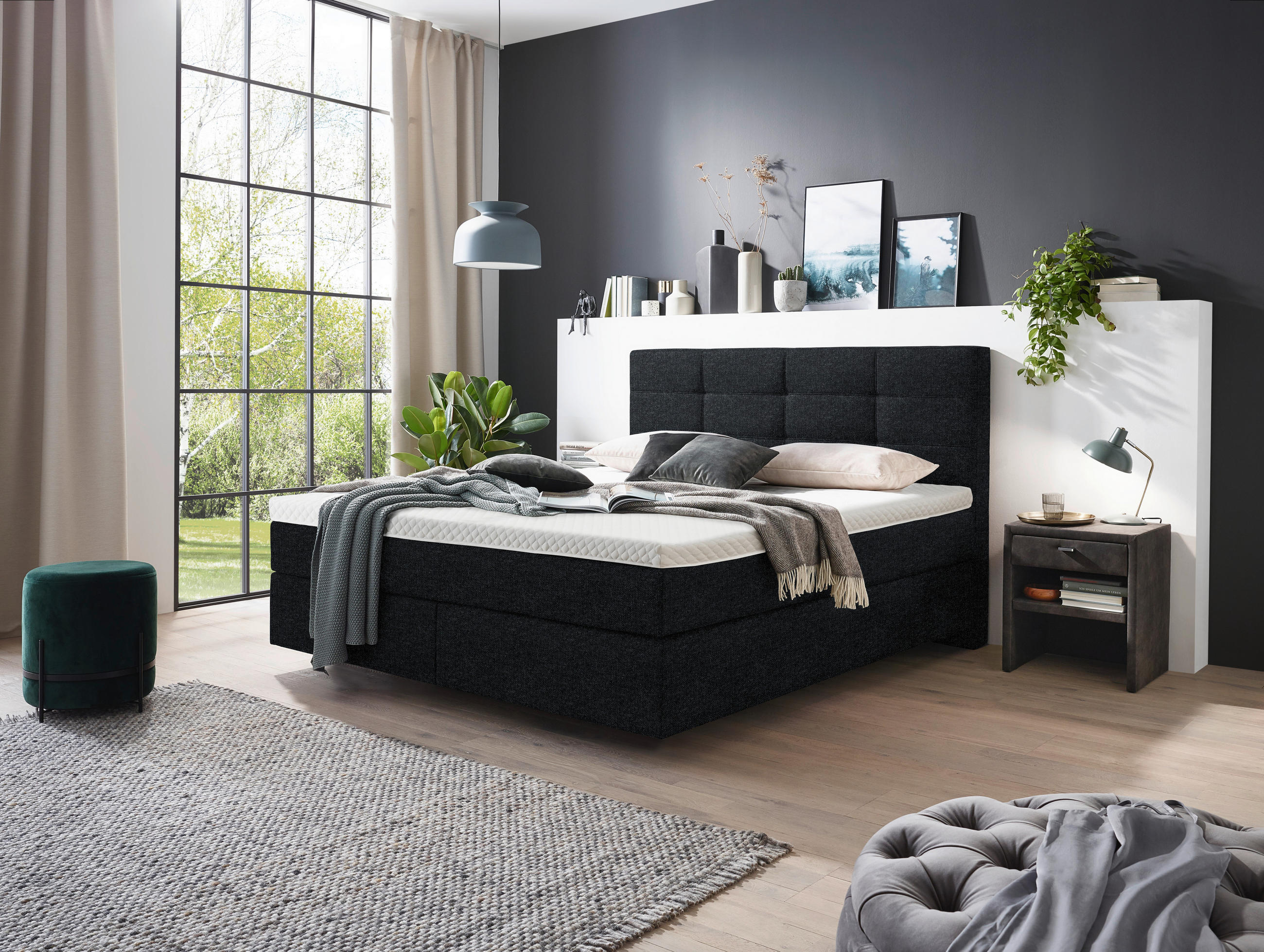 BOXSPRINGBETT 160/200 cm  in Anthrazit  - Chromfarben/Anthrazit, KONVENTIONELL, Kunststoff/Textil (160/200cm) - Voleo