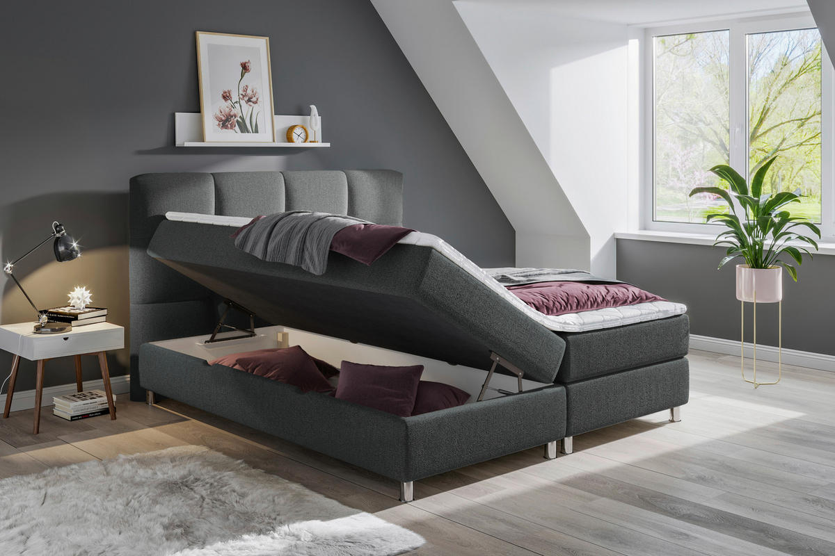 BOXBETT 180/200 cm  in Anthrazit  - Chromfarben/Anthrazit, Design, Textil/Metall (180/200cm) - Ti'me