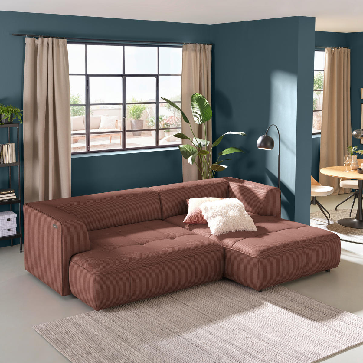 ECKSOFA  in Feincord Braun Zierkissen, Rückenkissen  288/188 cm  - Schwarz/Braun, Design, Kunststoff/Textil (288/188cm) - Welnova