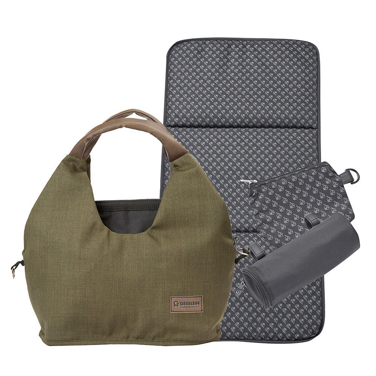 KINDERWAGENSET  Fusion Panorama Lyx Set inkl. Wickeltasche  Moosgrün  - Schwarz/Olivgrün, Basics, Textil/Metall (57/129/100cm) - Gesslein