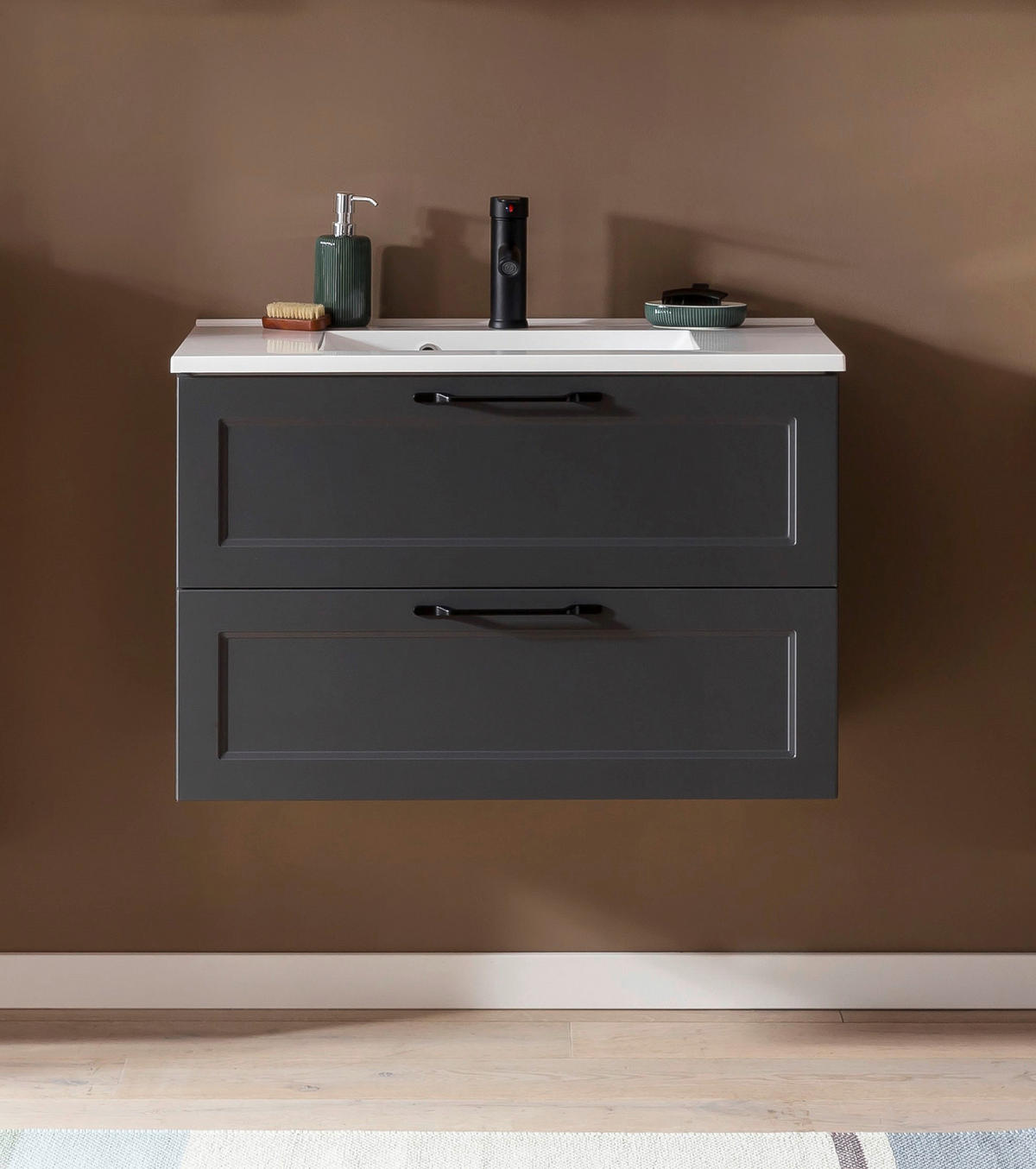 WASCHTISCHKOMBI 80 cm  - Schwarz/Graphitfarben, KONVENTIONELL, Holzwerkstoff/Stein (80cm) - Xora