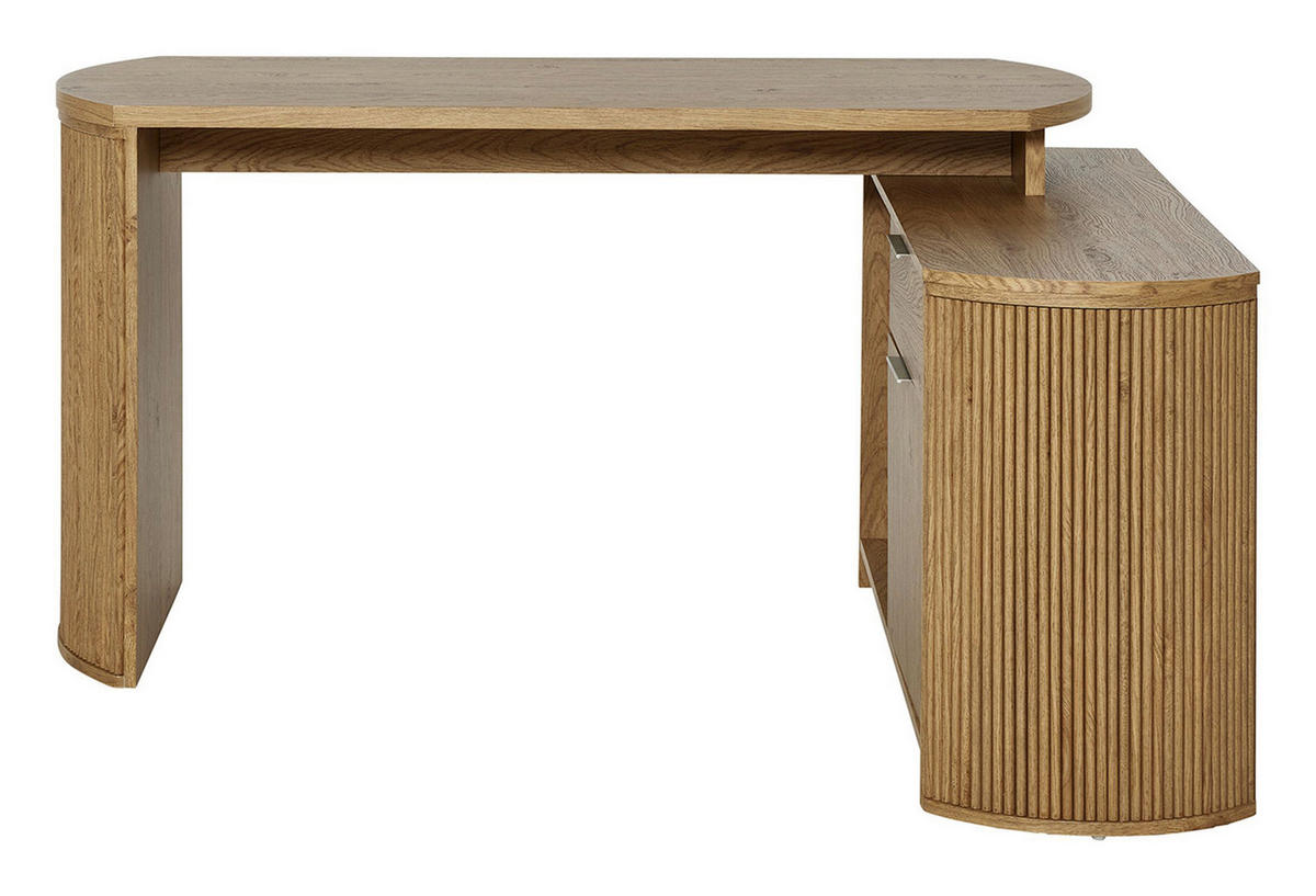 ECKSCHREIBTISCH 150/120/75 cm Eichefarben Kabeldurchlass, Stauraum, seitenverkehrt montierbar  - Eichefarben/Silberfarben, MODERN, Holzwerkstoff/Metall (150/120/75cm)