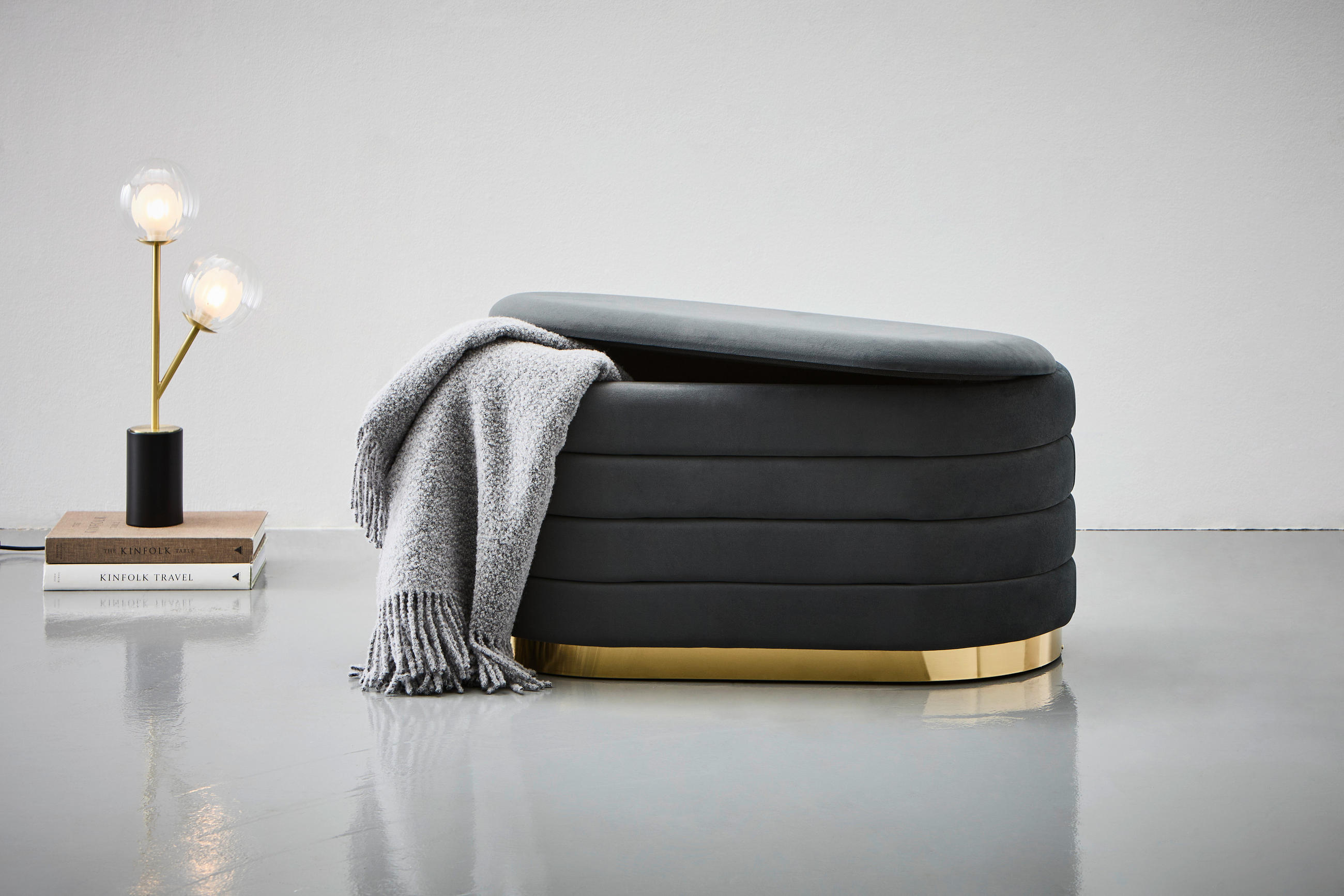HOCKER Samt Dunkelgrau  - Dunkelgrau/Schwarz, Design, Textil/Metall (80/42/42cm) - MID.YOU