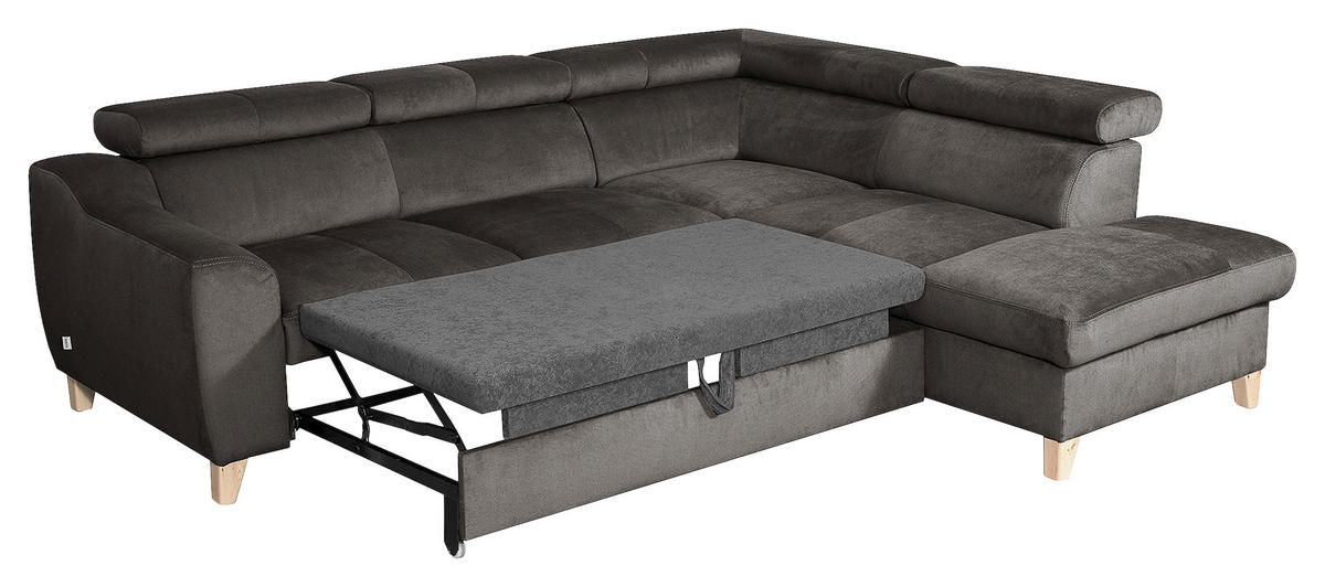 ECKSOFA Dunkelgrau Webstoff  - Dunkelgrau/Buchefarben, Design, Holz/Textil (245/208cm) - Livetastic