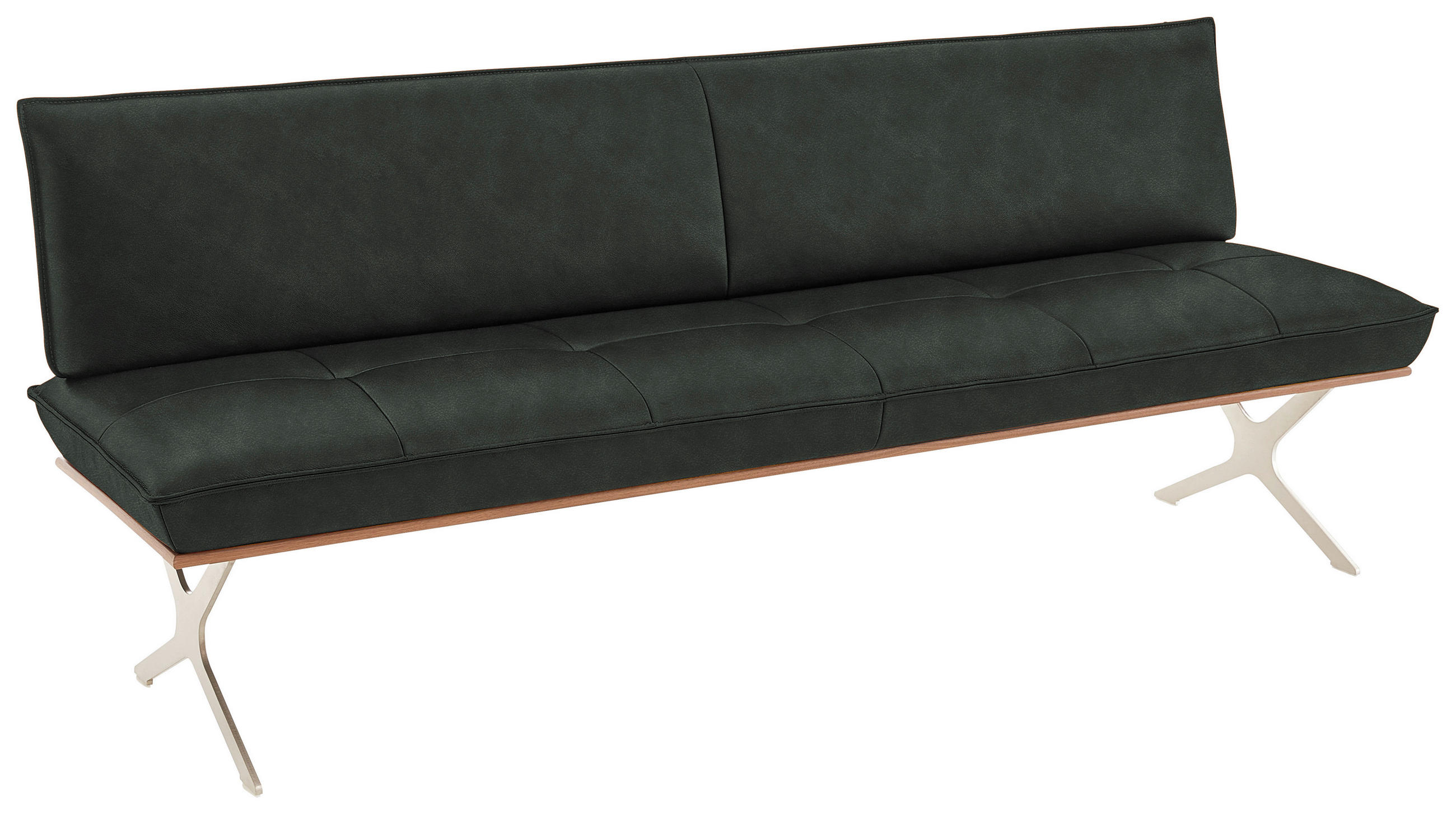SITZBANK 214/88/66 cm  in Edelstahlfarben, Dunkelgrün  - Dunkelgrün/Edelstahlfarben, Design, Leder/Holz (214/88/66cm) - Koinor