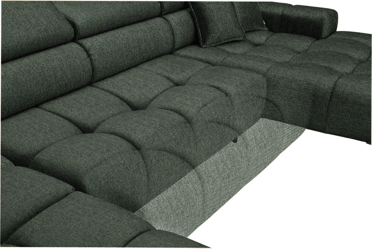 WOHNLANDSCHAFT in Webstoff Dunkelgrün  - Dunkelgrün/Schwarz, Design, Textil/Metall (216/385/177cm) - Welnova