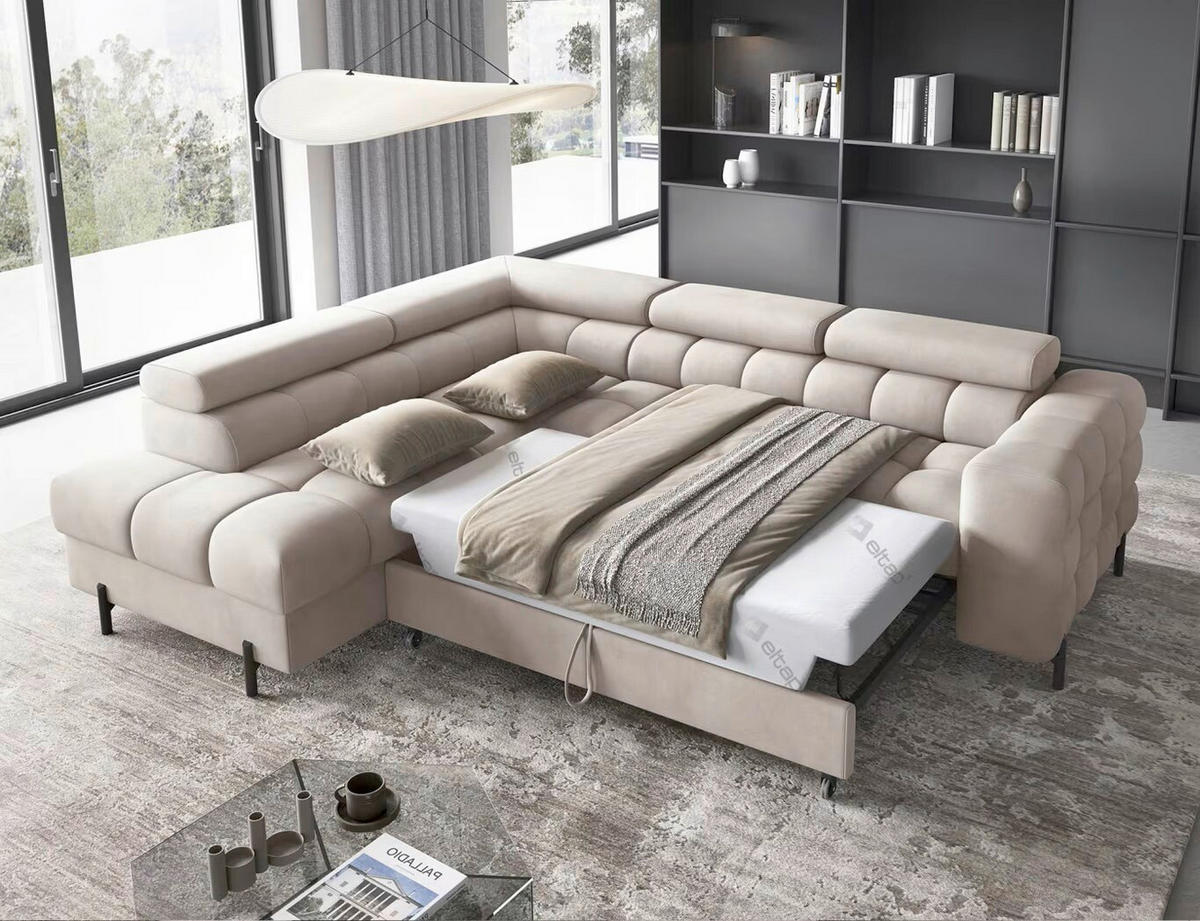 ECKSOFA in Plüsch Beige  200/276 cm  - Beige/Schwarz, Design, Textil/Metall (200/276cm) - MID.YOU