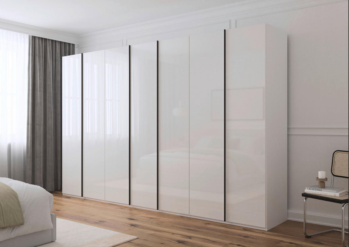DREHTÜRENSCHRANK 350/235/61 cm,  in Weiß, 7-türig  - Graphitfarben/Weiß, Basics, Glas/Holzwerkstoff (350/235/61cm) - Novel
