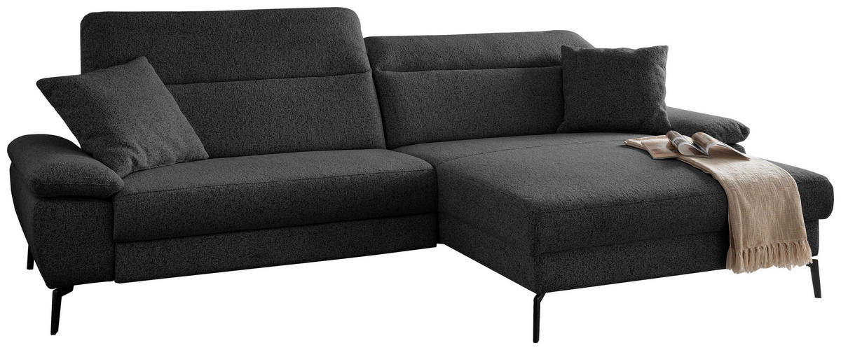 ECKSOFA CANCELLI Struktur Zierkissen, Kopfteilverstellung  - Schwarz, KONVENTIONELL, Textil/Metall (300/178cm) - Livetastic