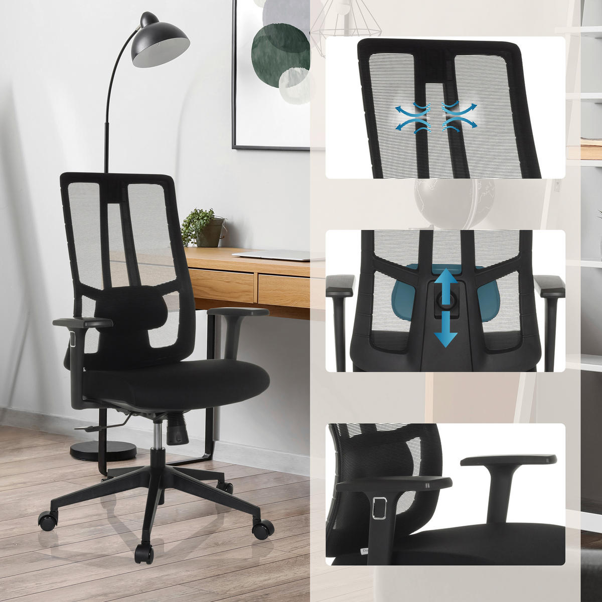 VRTLJIVI STOL tekstil črna  - črna, Moderno, umetna masa/tekstil (67/108/60cm) - MID.YOU
