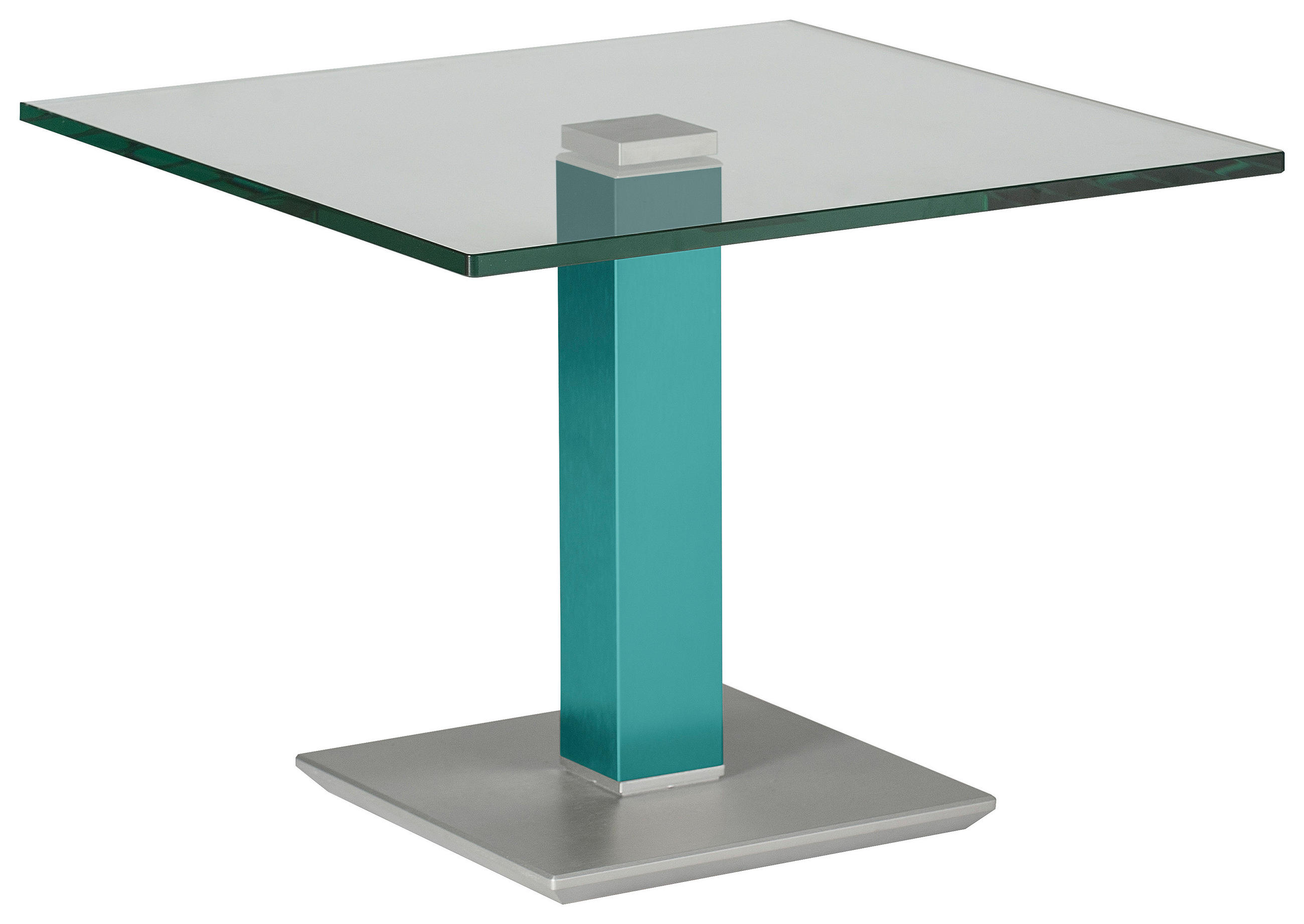 BEISTELLTISCH 60/60/46-65 cm Türkis, Edelstahlfarben quadratisch  - Türkis/Edelstahlfarben, Design, Glas/Kunststoff (60/60/46-65cm)