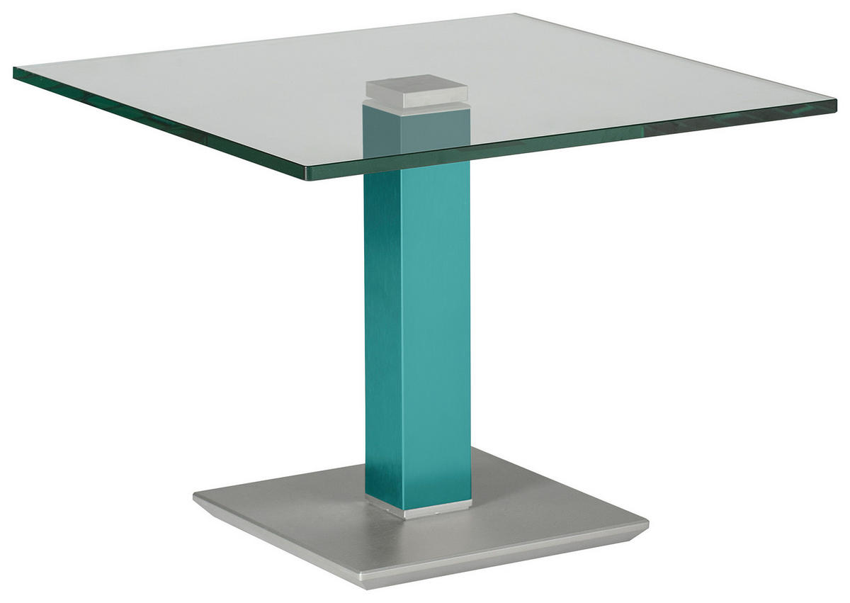 BEISTELLTISCH in Metall, Glas 60/60/46-65 cm  - Türkis/Edelstahlfarben, Design, Glas/Kunststoff (60/60/46-65cm)