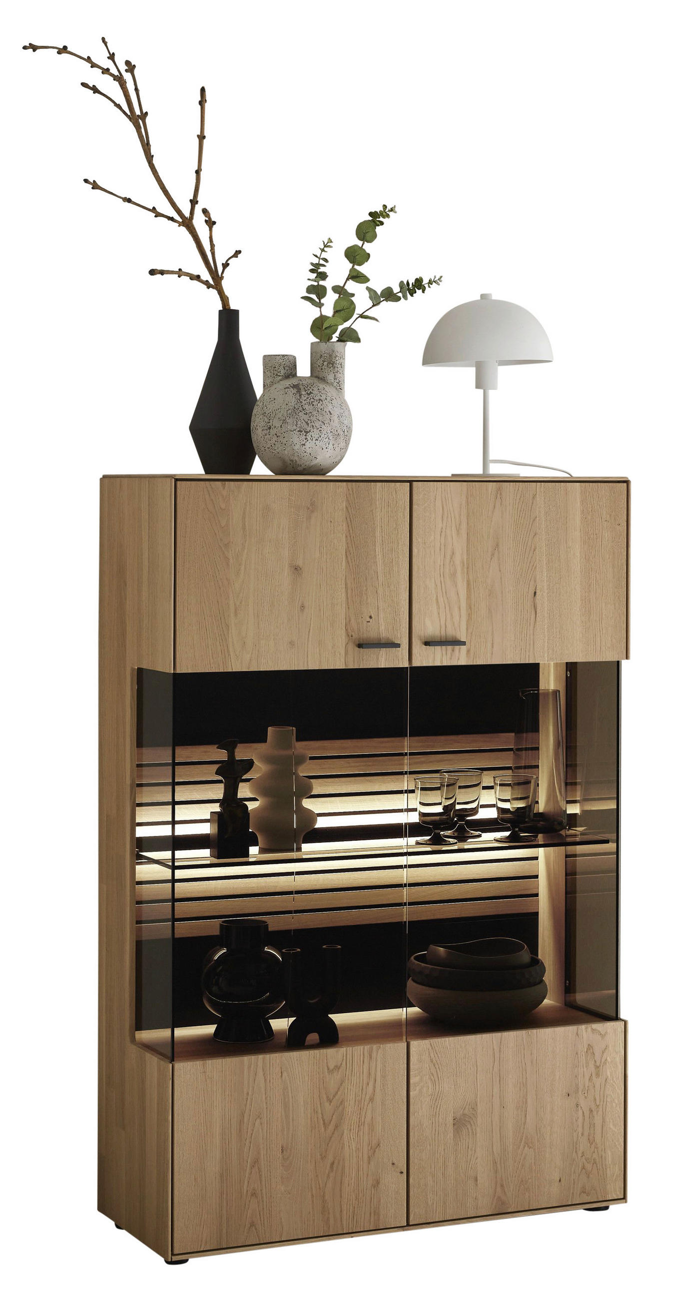 HIGHBOARD Wildeiche 91,9/138,3/37,1 cm - Wildeiche/Dunkelgrau, Natur, Glas/Holz (91,9/138,3/37,1cm) - Valdera