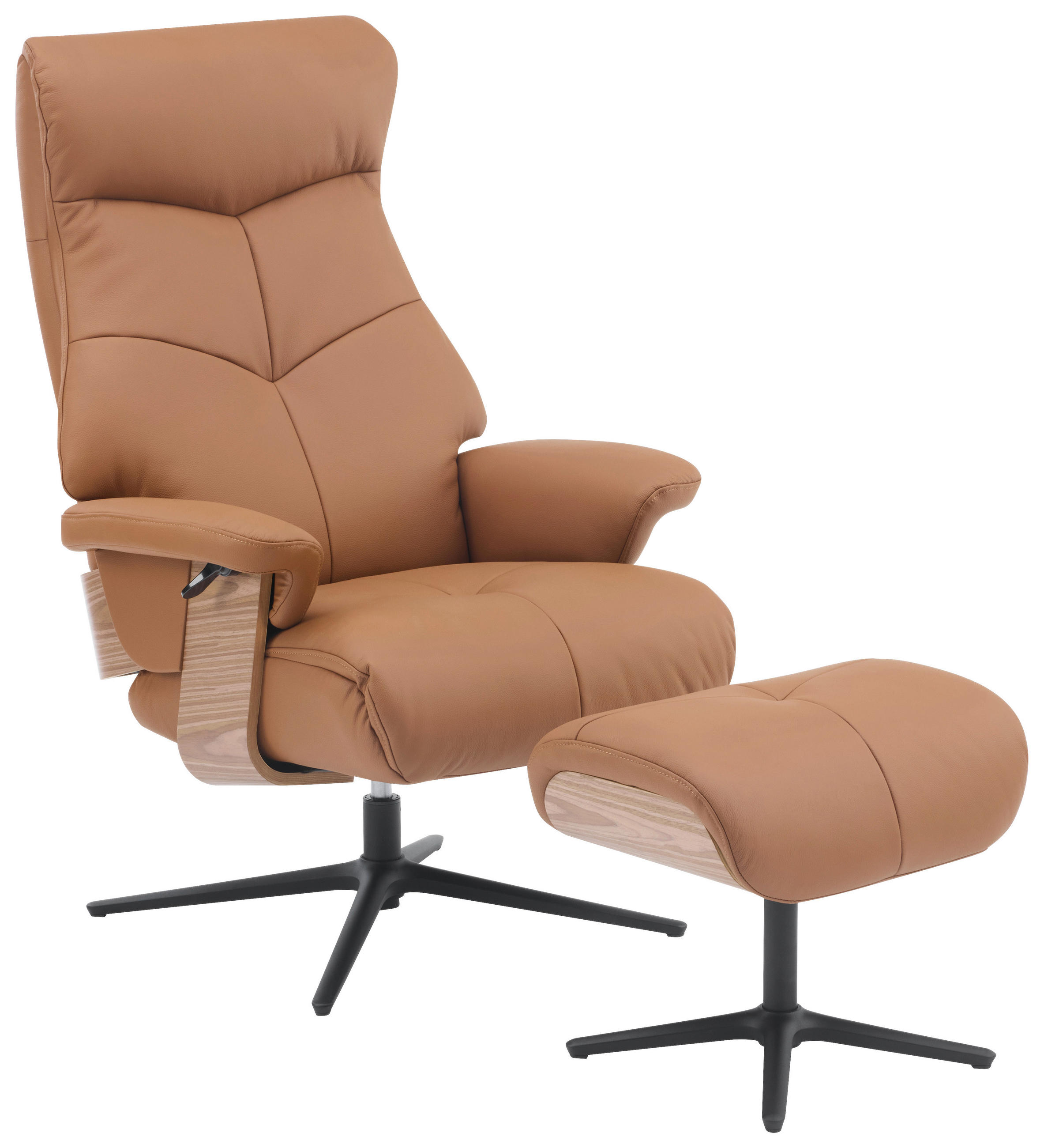 Livetastic RELAXAČNÍ KŘESLO S TABURETEM, dřevo, textil, kůže, hnědá