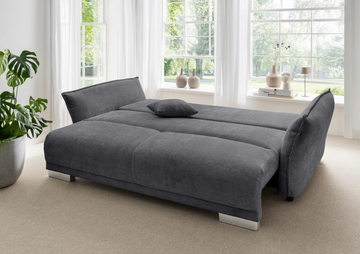 BIGSOFA Mikrofaser Graphitfarben  - Chromfarben/Graphitfarben, Basics, Kunststoff/Textil (242/71/90/131cm) - Livetastic