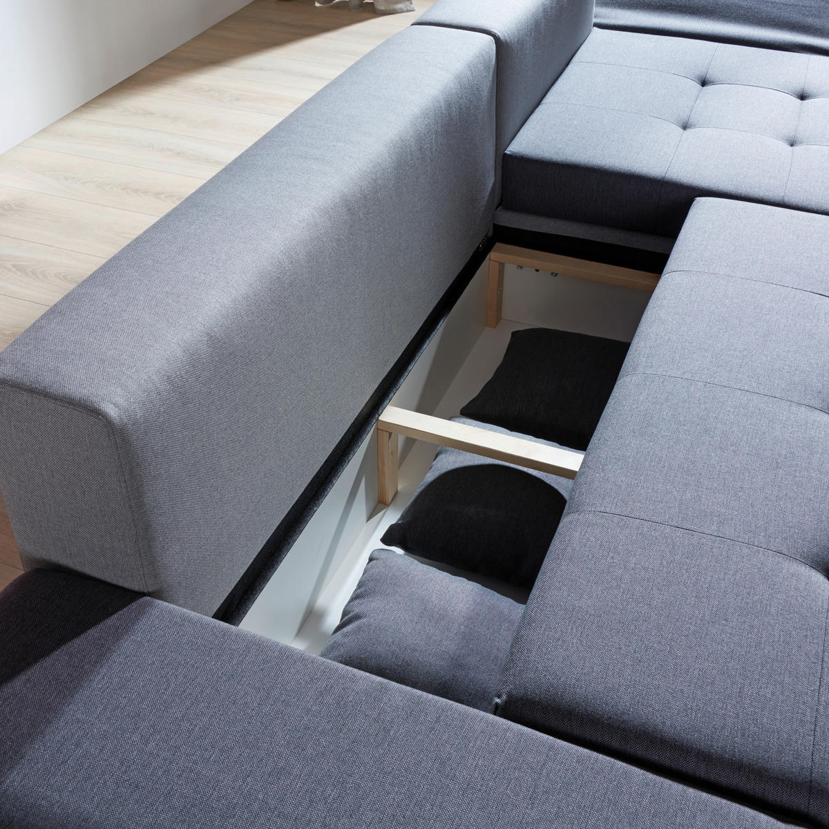 ECKSOFA in Webstoff Hellgrau, Anthrazit  - Chromfarben/Anthrazit, Design, Kunststoff/Textil (302/187cm) - Carryhome