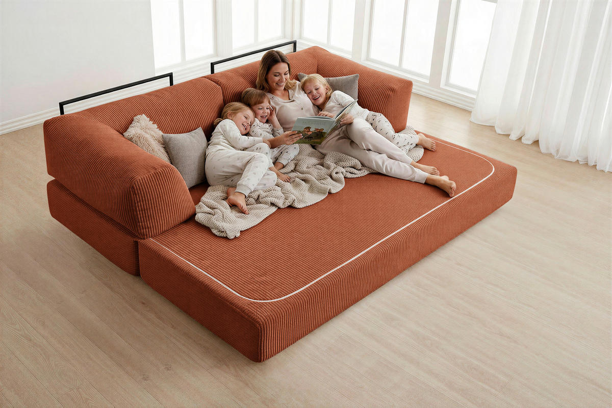 SCHLAFSOFA Cord Rostfarben  - Rostfarben, KONVENTIONELL, Textil/Metall (200/77/80cm) - Carryhome