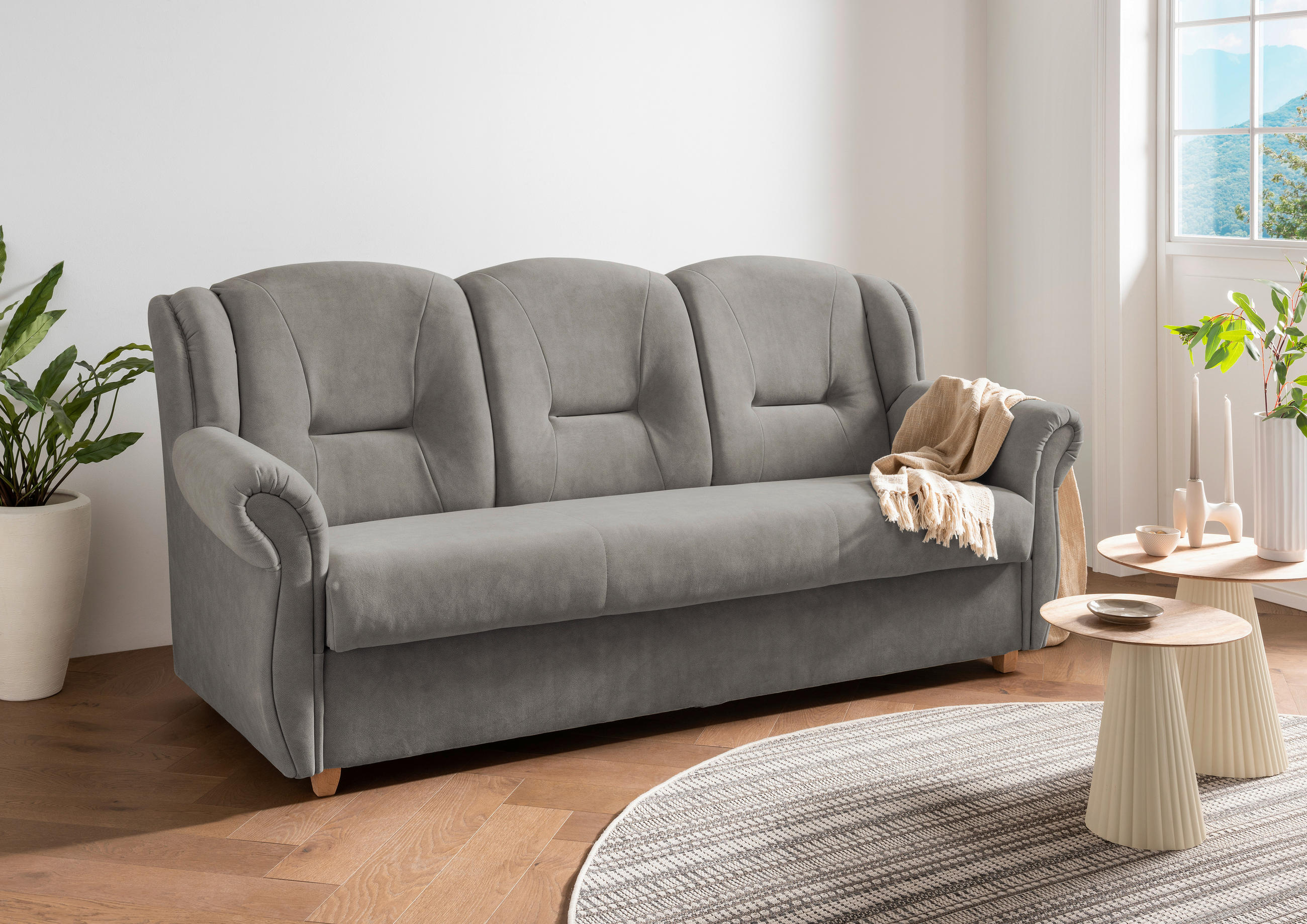 3-SITZER-SOFA Mikrofaser Grau  - Wildeiche/Grau, Konventionell, Holz/Textil (220/98/90cm) - Livetastic