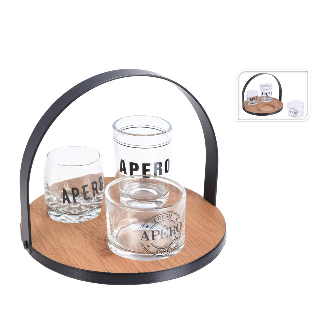 DIPSCHALENSET Glas, Metall, Holz  - Transparent/Schwarz, Trend, Glas/Holz (18cm)