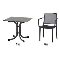 GARTENGARNITUR 5-teilig Stahl  - Anthrazit, Basics, Kunststoff/Metall (80/80/80cm) - Siena Garden
