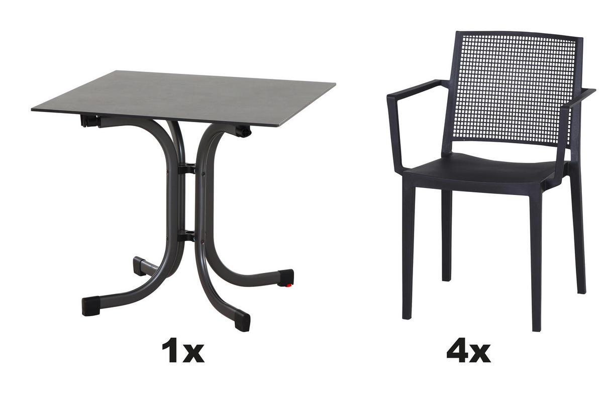 GARTENGARNITUR 5-teilig Stahl  - Anthrazit, Basics, Kunststoff/Metall (80/80/80cm) - Siena Garden