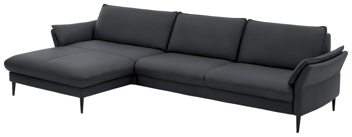 ECKSOFA in Echtleder Anthrazit  - Anthrazit/Schwarz, Design, Leder/Metall (172/334cm) - Hukla