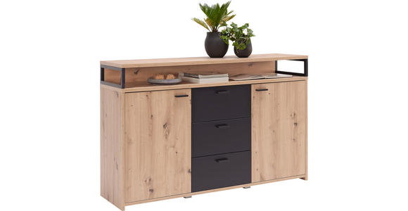 SIDEBOARD  in 134/87,8/38 cm  - Eichefarben/Schwarz, KONVENTIONELL, Holzwerkstoff/Kunststoff (134/87,8/38cm) - Xora