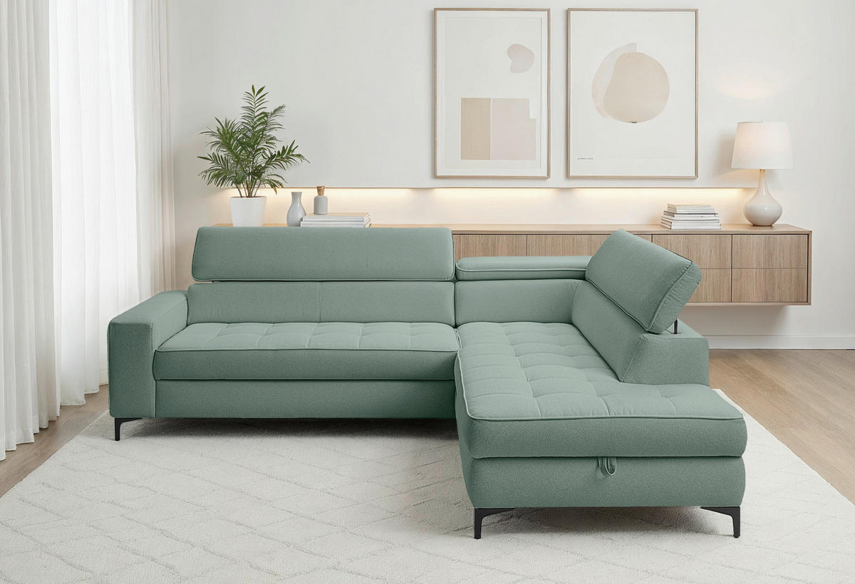 ECKSOFA  in Struktur Mintgrün  251/203 cm  - Schwarz/Mintgrün, Design, Textil/Metall (251/203cm) - MID.YOU