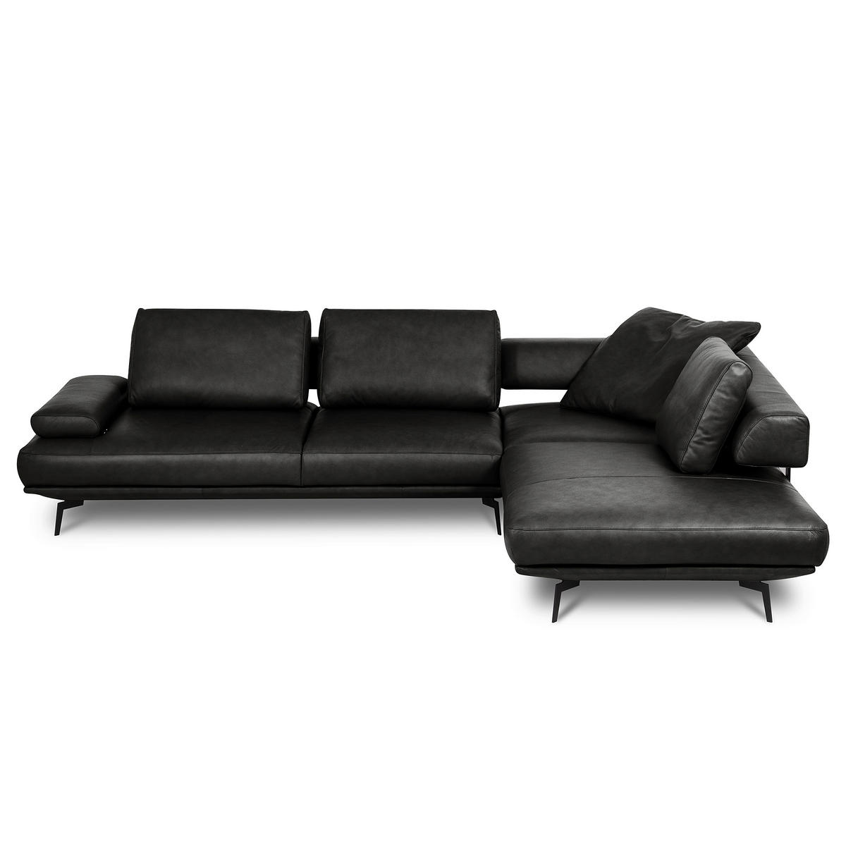 ECKSOFA  in Echtleder Schwarz  306/237 cm  - Schwarz/Grau, Design, Leder/Metall (306/237cm) - Livetastic