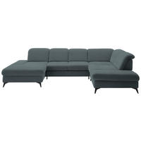 WOHNLANDSCHAFT  in Chenille Blau  - Blau/Schwarz, Design, Textil/Metall (198/364/255cm) - Beldomo Style