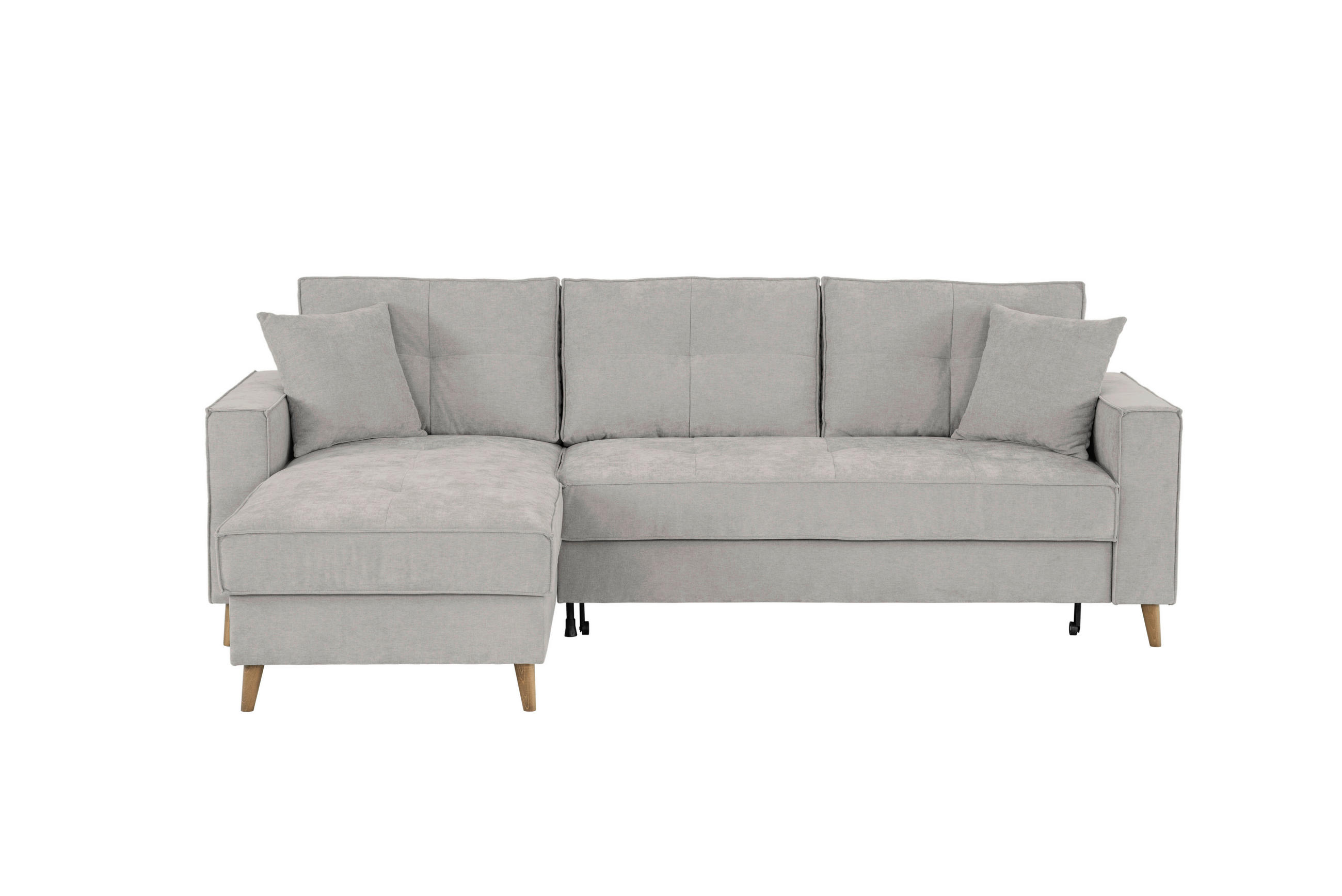 ECKSOFA Hellgrau Flachgewebe  - Hellgrau, Design, Holz/Textil (257/159cm) - MID.YOU