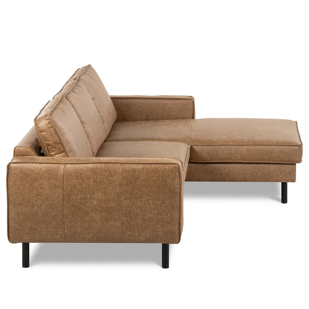 ECKSOFA Beige Echtleder Lederlook Bettkasten, Schlaffunktion, Rücken echt  - Beige/Schwarz, Design, Leder/Textil (166/238cm) - Livetastic