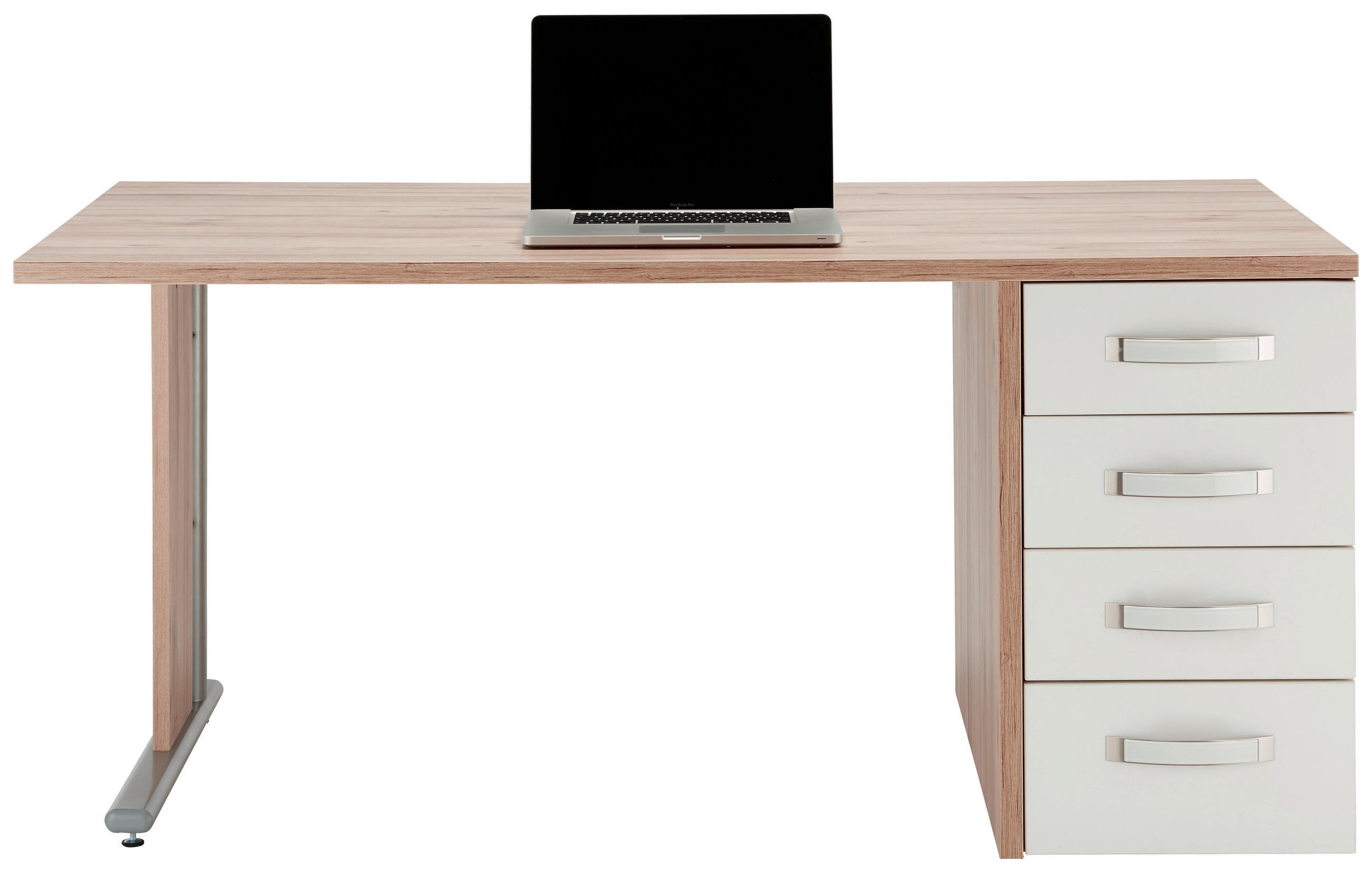 PSACÍ STŮL, bílá, vysoce lesklá bílá, trámové dubové dřevo, 160/72,8/80 cm - bílá/trámové dubové dřevo, Moderní, kov/kompozitní dřevo (160/72,8/80cm) - Premium Living