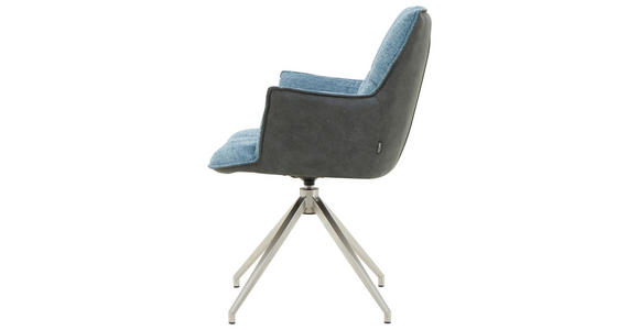 ARMLEHNSTUHL in Edelstahl Mikrofaser, Leinenoptik - Blau/Edelstahlfarben, Design, Textil/Metall (59/89,5/63cm) - Novel
