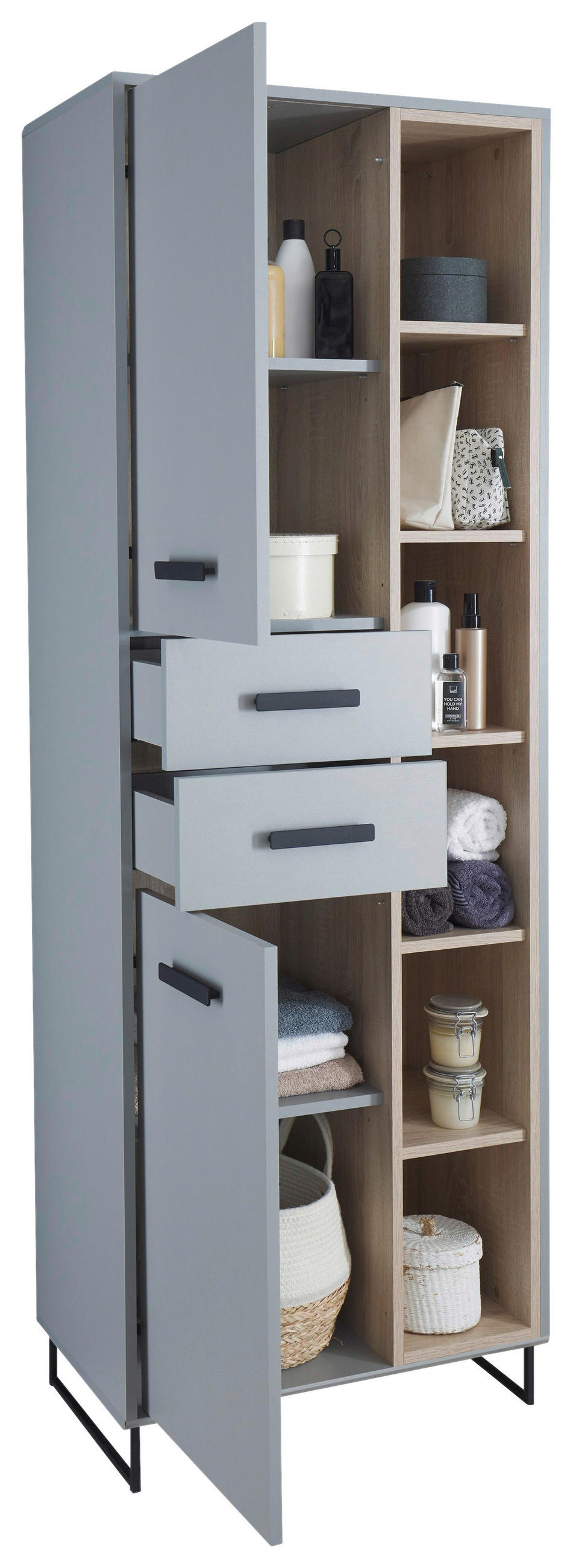 HOCHSCHRANK 65/185/38 cm  - Schwarz/Grau, Natur, Holzwerkstoff/Kunststoff (65/185/38cm) - home24